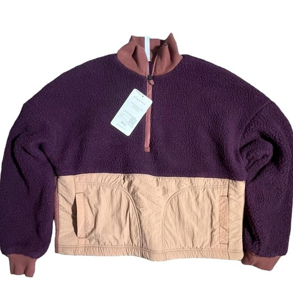 537-Fabletics Purple and tan Sherpa fleece pullover with 1/4 zip #sherpa… - Picture 2 of 8